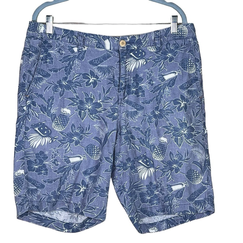 Tommy Bahama Men’s Linen Blue & White Tropical Print Golf Shorts Size 34